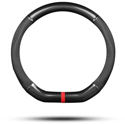 Ergocar Funda Volante De Coche Antideslizante Volante De Coche Protector Forma De D Fibra de Carbono & Cuero PU Para Diámetro 38cm (15 ) (Negro-raya-B)
