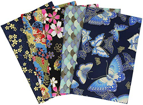 aufodara 5er Baumwollstoff Meterware 50x50 cm Japanische Stil gedruckt Blumen Gold Muster Bronzing Stoffpaket Patchwork Baumwolle Stoffe zum Nähen Quilten DIY Artcraft Handarbeit (Marineblau)