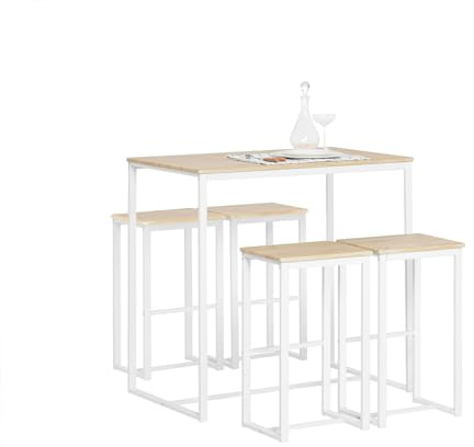 SoBuy Breakfast Bar Table and Stools Set Compact High Table for Kitchen & Dining, Space-Saving Breakfast Bar Setup for Small Flats, Balcony, Garden or Kitchen Island, Wood Finish 100x60x96 cm OGT15‑WN