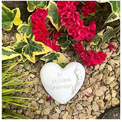 Radami Grabherz Gedenkstein - in stillem Gedenken - Grabschmuck Grabdeko Trauerherz 9,5cm