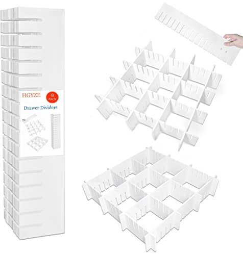 HGYZE Schubladentrenner Verstellbar 9cm Hoch, Schubladenteiler 42cm länge, Weiß Schubladen Organizer Ordnungssystem, 8er-Set Kunststoff Trennwand Schublade für Besteck, Küche, Schlafzimmer, Kommode