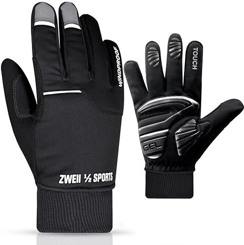Zweii ½ Sports Damen Herren Winter Fahrradhandschuhe Wasserabweisend Winddicht Skihandschuhe Herren Gel Gepolstert Outdoor Training Thermohandschuhe Sport, Laufen, Motorradhandschuhe (Black, XXL)