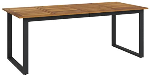 vidaXL Gartentisch, Garten Esstisch mit Metall-Beinen in U-Form, Terrassentisch Rechteckig, Gartenmöbel Tisch, Industrie-Stil, 200x90x75cm Massivholz Akazie