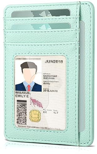 Teskyer Women Card Holder Wallet, Slim Credit Card Wallets, Minimalist, RFID Blocking, 1 ID Window, Holds up to 8 Cards, Aqua Green