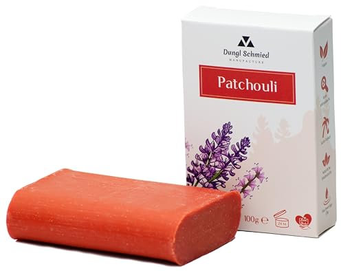 Dungl Schmied Seife Patchouli handgemacht | Patchouli Seifenstück | Duftende Natur | Ohne Palmöl | Pflegeseife mit natürlichen Inhaltsstoffen | Vegan | Für alle Hauttypen