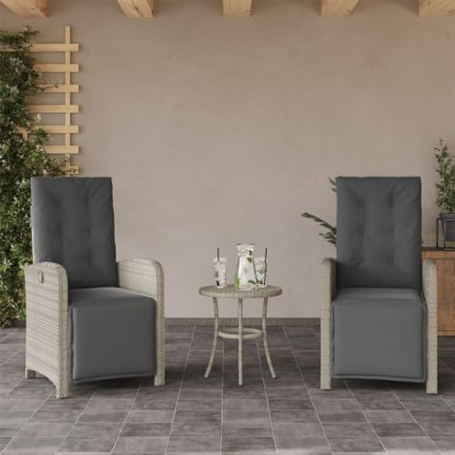 Festnight 2X Sillón Reclinable de Ratán para Exteriores con Cojines, Sillón Reclinable Jardín, Sofá de Ratán Ajustable, Sillón Exterior Terraza Balcón Butaca Patio,Gris Claro(con reposapiés)