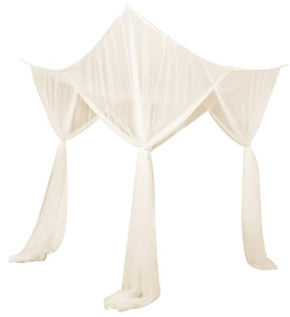 WXCOHB Tenda da Letto a baldacchino a 4 Angoli a Maglie Fini, Drappeggio for Letto 210x190x240 cm(Beige)