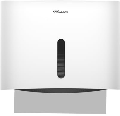PLUSSEN Paper Towel Dispenser Wall Mounted, Adhesive Multifold Trifold c Fold Commercial Paper Towel Dispenser for Bathroom 10.8 L x 3.5 W x 8 H