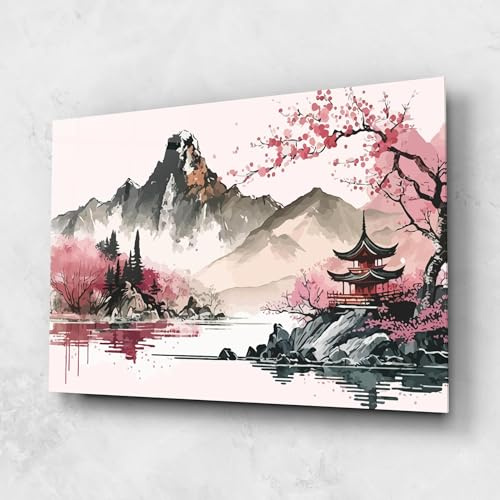 ARTHUB® Moderne impression sur verre 60x80 cm, 5mm verre trempé | Tableau en verre salon et chambre, Décoration murale moderne, Décoration intérieure, moderne, Pink Asian View