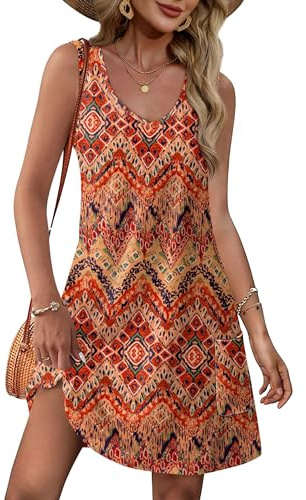 Aokosor Womens Dresses Summer Dresses for Women UK Boho 2025 Loose V Neck Sleeveless Sundress Beach Ladies Coverup Dresses for Women with Pockets Size 14-16 A Floral03