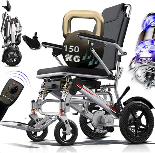 ZQHQKJ Silla de ruedas eléctrica plegable, 13,8 kg, motor sin escobillas de 500 W, alcance de 25 km, con mando a distancia, capacidad de carga de 150 kg, para todo terreno, batería de litio, color