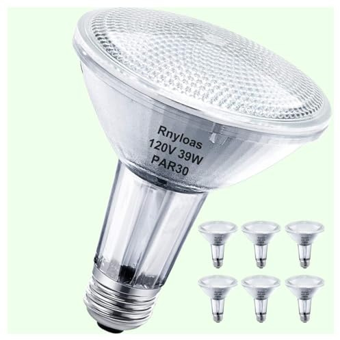 Rnyloas Par30 Long Neck Halogen Bulbs, 6PCS 39W Par30 Flood Light Bulb(50W Equivalent), Par30l Warm White 2800K Dimmable 120V, Par 30 Bulb with E26 Base Long Lasting 3300 lumen 39w Halogen Flood Light