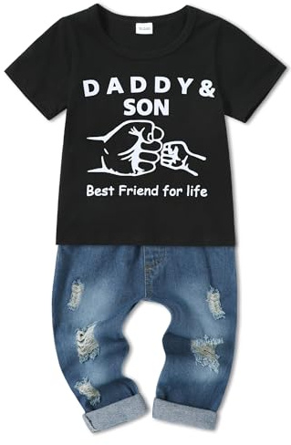 SOLOYEE Ensemble de Vêtements pour Bébés Garçons Manches Longues Lettre Capuche Sweat Top + Pantalon en Jean Déchiré 2 Pcs, 4-5 Ans, Vert