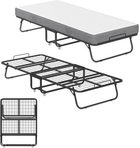 UISEBRT Klappbett 90x200 cm – Klappbares Gästebett für Erwachsene mit 13 cm Dicker Gedächtnisschaum-Matratze, Stabiler Metallklapprahmen, Faltbett mit Rollen, Tragfähigkeit 200 kg
