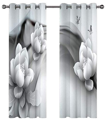 Kinder Gardinen Kinderzimmer Junge Mädchen Blickdicht Silberner Magnolien-Schmetterling 140X160Cm 2Er Set Verdunkelungsvorhang Thermovorhang Hitzeschutz Vorhänge Wohnzimmer Schlafzimmer Vorhänge Mi