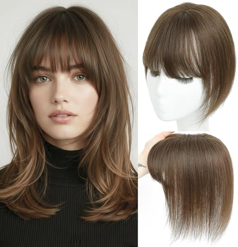 Lagomance - Toupet in capelli veri da 25,4 cm con clip per frangia e capelli sottili, per donne, capelli castano medio, toupet per capelli sottili#4