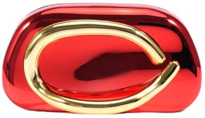 Women’s Acrylic Evening Clutch Purse, Elegant Shell Handbag with Metal Handle Wedding Party Prom Crossbody Shoulder Bag (Red)