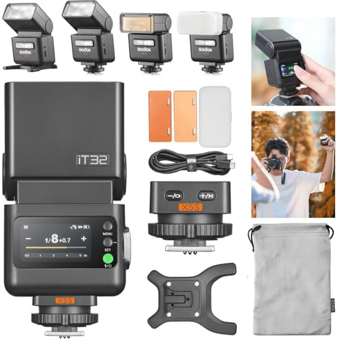 Godox iT32 Kamerablitz + X5-S Kompatibel mit Sony Kameras, TTL HSS + LED-Lampe, X5 dient Hotshoe + Trigger in einem, (Kompatibel mit Sony)