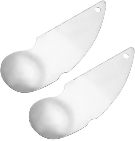 MOLUCKFU Cuchillos para Pelar Frutas de Acero Inoxidable 304, Juego de 2 Cortadores y Cucharas para Kiwi y Aguacate, Herramientas Portátiles para Extraer Pulpa, Utensilios de Cocina