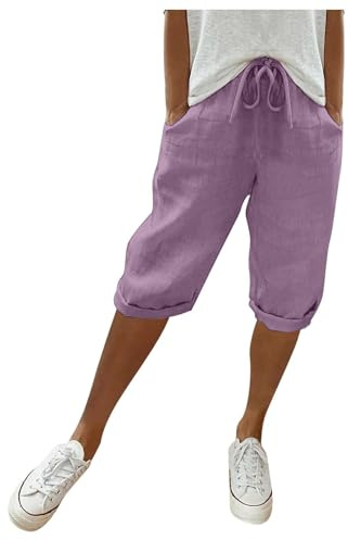 Shorts Et Bermudas Femme, Shorts Et Bermudas Femme, Ete Shorts Longueur De Plage Leger Chic avec Poches Vetement Jogging Grande Taille De Sport avec Cordon De Serrage pour Vacances Violet, 3XL