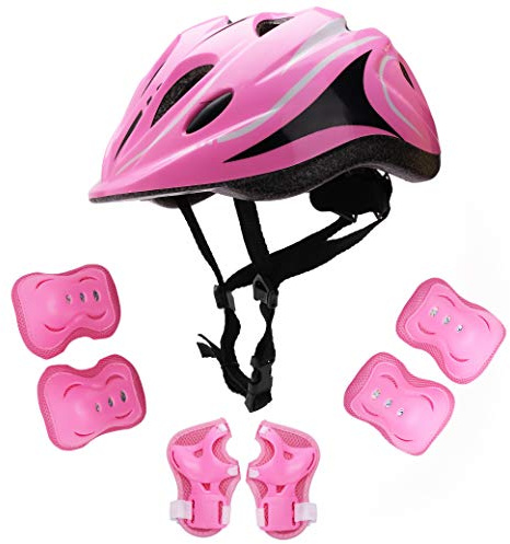 HENXING Kids Helmet Knee Elbow Pads Wrist Guard Sport Protective Gear Adjustable Scooter Skateboard Roller Bike Skate Cycling Safety Set for Boy Girl 4-12 Years(Pink)