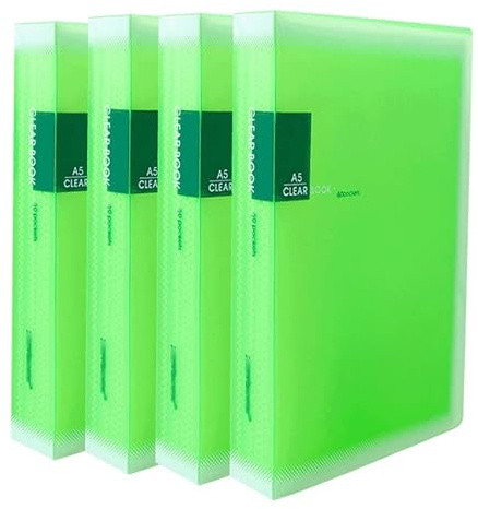 TUKA-i-AKUT TKD8032 Presentationspärmar i solid polypropen, 4 st, A5, totalt 160 genomskinliga fickor (4 x 40), projektmapp, visningsmapp, genomskinlig pärm, 4-pack, färg: grön