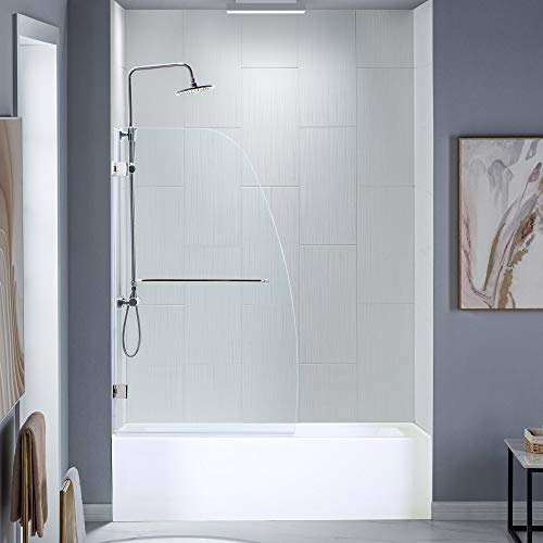 Woodbridge MTDB3458 -B, Frameless Hinged Bathtub Shower Door, 5/16 Tempered Glass Panel, 49 W x 58 H Tub Glass Door in Brushed Nickel Finish, Include Support Bar