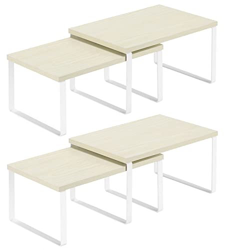 Nandae Ripiani portaoggetti impilabili da Cucina,Salvaspazio Espandibile Organizer Cucina Scaffale, bambù Scaffale Portaspezie, Piatti Organizer Set di 4