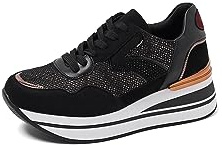 QUEEN HELENA Scarpe da Ginnastica con Zeppa Sneakers Alte Platform Donna X29-30 (X29-31 Nero, 36)