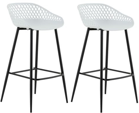 IDIMEX Lot de 2 tabourets de Bar IREK Chaise Haute pour Cuisine ou comptoir, Assise en Plastique Blanc et Pieds en métal Noir, Hauteur d'assise 75 cm