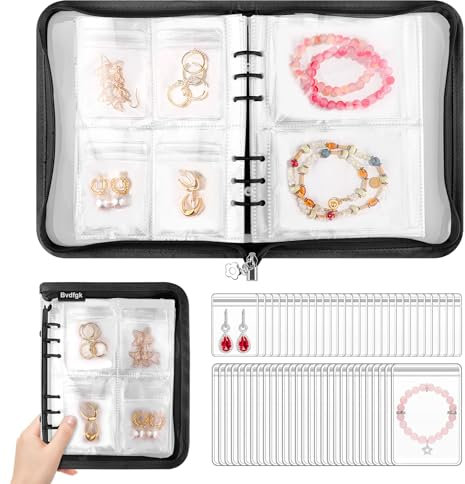 Bvdfgk Transparent Jewelry Storage Book - Jewelry Organizer Book Set with Pockets for Travel, Clear Earring Holder Bags for Storage - Upgraded Zipper