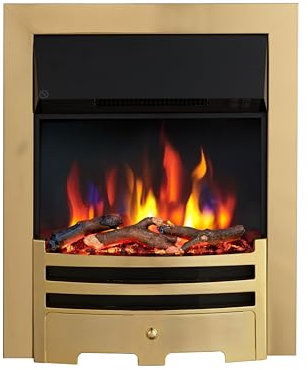 FLAMEKO Verona 16’’ Fireplace Insert, 2000W Heater, Brass Trim, Bauhaus Fret, 9 Colour Flame Effect, Remote Control
