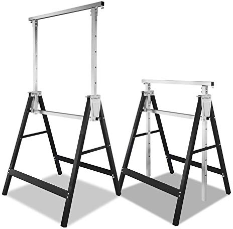 Yugodex Cavalletto telescopico da lavoro, set da 2 cavalletti pieghevoli, altezza di lavoro variabile, altezza di lavoro 80-130 cm, regolabile in 7 posizioni, portata 200 kg, supporto in metallo con