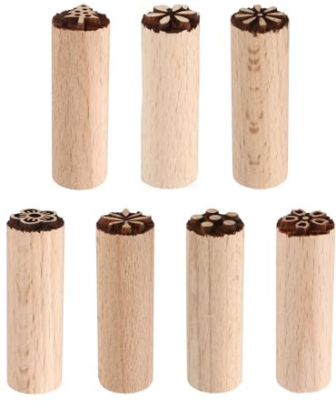 QUARKZMAN 7pz Timbro Alimentare Rotondo in Legno 0,6, Lunghezza 2, Set di Timbri con Stampa in Legno con Motivo Ad Albero di Fiori per Dessert con Torta Biscottata