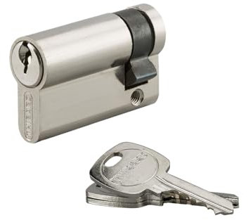 THIRARD - Demi-Cylindre de Serrure STD UNIKEY - Laiton Nickelé - S'entrouvrant - Mécanisme à 5 Goupilles - 40 x 10 mm - Gris - Protection Anti-Arrachement - Livré avec 3 Clés Crantées