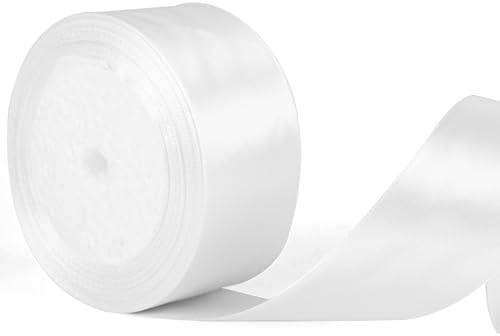 50 mm brett vitt tjockt band för presentinslagning 22 m, tjocka vita julband tyg satinband för presentinslagning jul blomsterhandlare bukett kaka hår rosett hantverk bröllop bildekoration