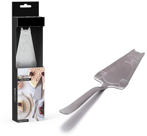 PELEG Design Cakitty Couteau à gâteau en acier inoxydable en forme de chat et pelle à tarte - Couteau à gâteau avec bords dentelés, passe au lave-vaisselle - Idée cadeau idéale