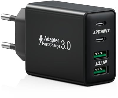 USB C Ladegerät, 40W 4 Ports USB Stecker Mehrfach Schnellladegerät USBC Ladestecker mit USB-C Adapter+QC Stecker USB Ladegerät für iPhone 16 15 14 13 Pro Max Plus 12 11 XS, Samsung, Handys Charger