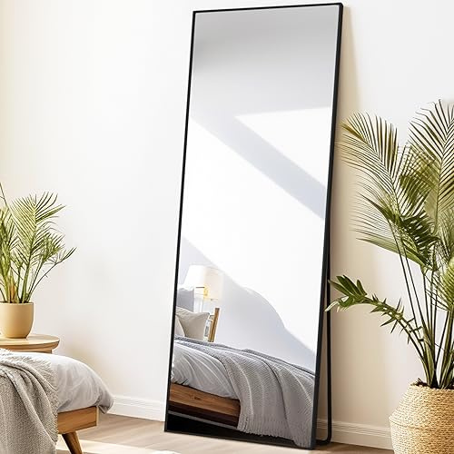 LunaMirror Specchio da terra parete lungo 60x165 CM grande intero specchio da parete con cornice in Nero Alluminio, da appoggiare o da appendere, per soggiorno, camera da letto, ingresso, corridoio