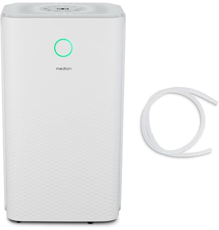 MEDION DH10 Luftentfeuchter elektrisch (bis zu 50m³ (15m²), 12Liter/24h, 38db leise, elektrischer Raumentfeuchter, Normalbetrieb, Wäschemodus, Ventilatorbetrieb, Timer, Bodenrollen, Entfeuchter)