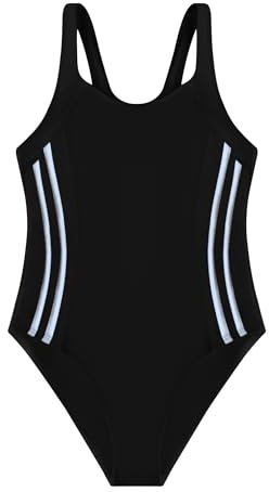 POWER FLOWER Costume da Bagno Sportivo per Ragazze, Costume Intero, Abbigliamento da Nuoto Atletico con Spalline Spesse per Bambini dai 8 ai 16 Anni(14-16 Years, LA638-Black)