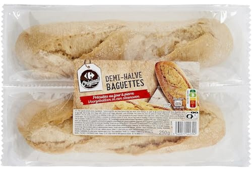 CARREFOUR ORIGINAL – Demi-Baguettes Précuites, Croûte Dorée et Mie Légère, Prêtes en 10 min (2x250g) - Le Lot De 4