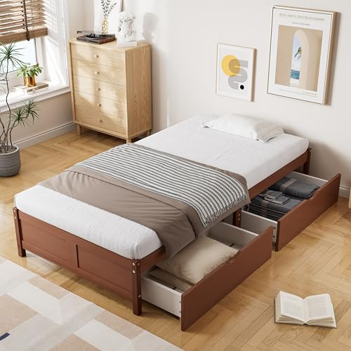 Cuna de madera de pino con dos cajones enrollables, somieres de listones resistentes, diseño minimalista, fácil de montar, duradero, funcional para adultos
