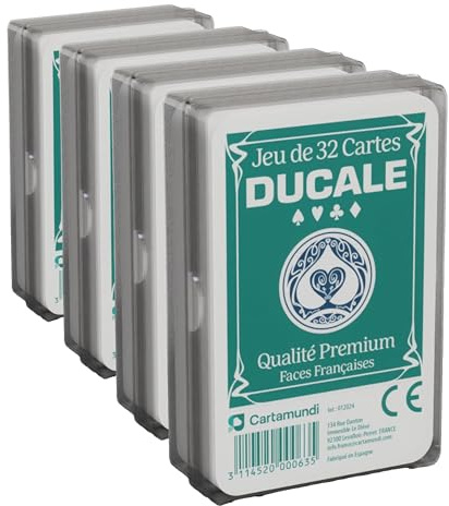 Ducale Origine - Jeu de 32 Cartes - Jeu de Belote - Boîte Plastique (Lot de 4)