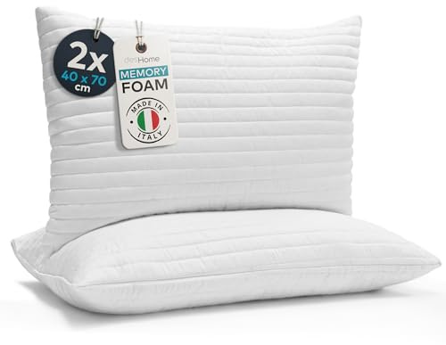 Deshome Serena – Coppia di Cuscini Letto 40x70 cm, 2 Guanciali Memory Foam a Fiocchi, Comfort Morbido ed Ergonomico, Rivestimento Trapuntato, Cuscino per Dormire Made in Italy