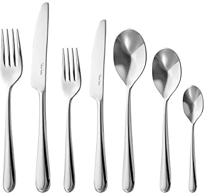 Robert Welch Kingham Bright, 84 Piece Cutlery Set for 12 People. Made from Stainless Steel. Dishwasher Safe.