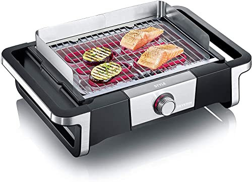 Severin Barbecue sur pieds STYLE S, 2 500 W, 0°C à 320°C en 10 min, bac à eau réducteur de fumée et d'odeurs, Noir/Inox, PG 8116