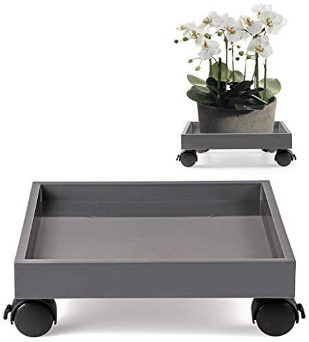 Skelang Plant Caddy, Plant Pallet with Brake Wheel Castors, Square Potted Plant Mover for Garden, Patio, Yard, Deck, Kitchen, 28 x 28cm, Loading Capacity 50kg