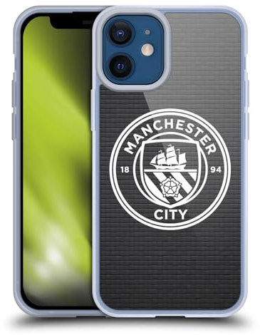 Head Case Designs Officially Licensed Manchester City Man City FC Black Tile White Mono Badge Pixels Gel Case [Military Grade] Compatible with Apple iPhone 12 Mini and Compatible with MagSafe