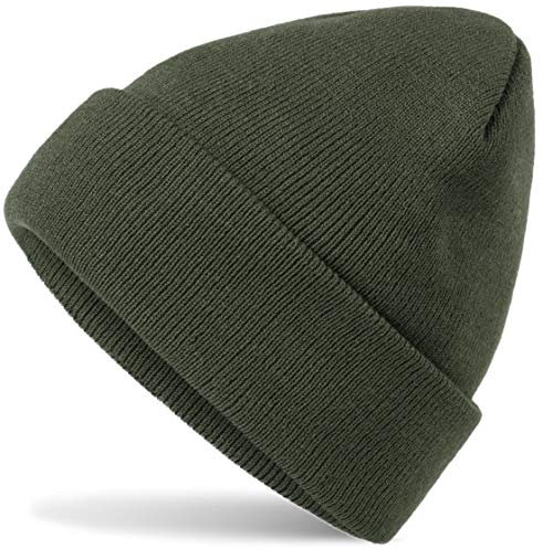 HatStar Wintermütze | Damen Beanie Mütze | Herren Feinstrick Beanie | für Frauen Männer Unisex | Cuffed Hats Weich & Warm (Oliv)
